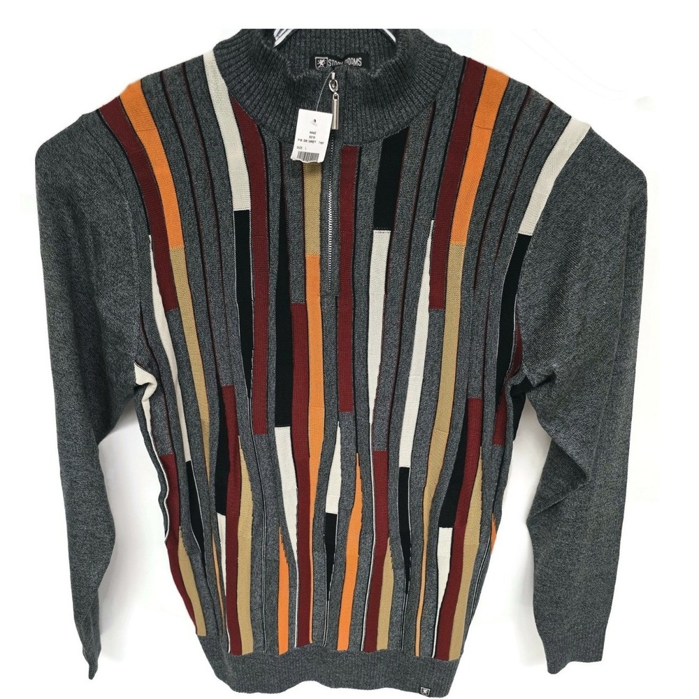 NWT Stacey Adams Sweater Mens Large Textured 3D Stripe 1/4 Zip Grandpa Casual